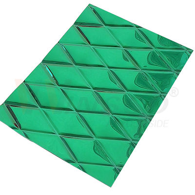 1m m grabaron en relieve la hoja de acero inoxidable Jade Green PVD que cubría pequeña forma del Rhombus