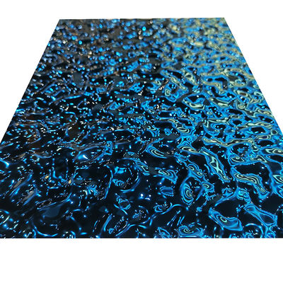 Sapphire Blue Color grabó en relieve la placa de acero inoxidable con la superficie de la ondulación del agua