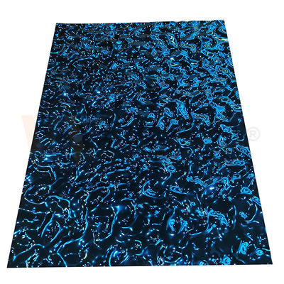 Sapphire Blue Color grabó en relieve la placa de acero inoxidable con la superficie de la ondulación del agua