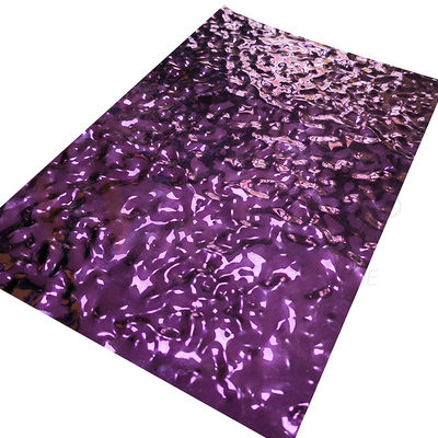 Lámina de acero inoxidable con relieve de onda de agua pequeña PVD morado 201 304 316 Placa decorativa de acero inoxidable