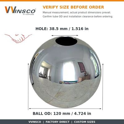 AISI 201 304 SS Accesorios de decoración de mangueras de acero inoxidable de 51 mm 60 mm de diámetro Bola hueca para tuberías redondas de 19 mm