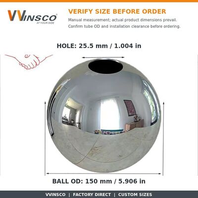 AISI 201 304 SS Accesorios de decoración de mangueras de acero inoxidable de 51 mm 60 mm de diámetro Bola hueca para tuberías redondas de 19 mm