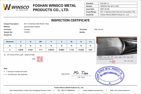 China (GuangDong)Foshan Winsco Metal Products Co., Ltd. certificaciones