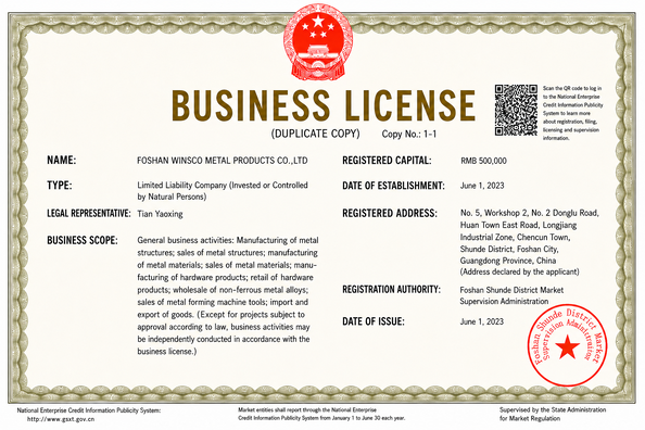 China (GuangDong)Foshan Winsco Metal Products Co., Ltd. certificaciones